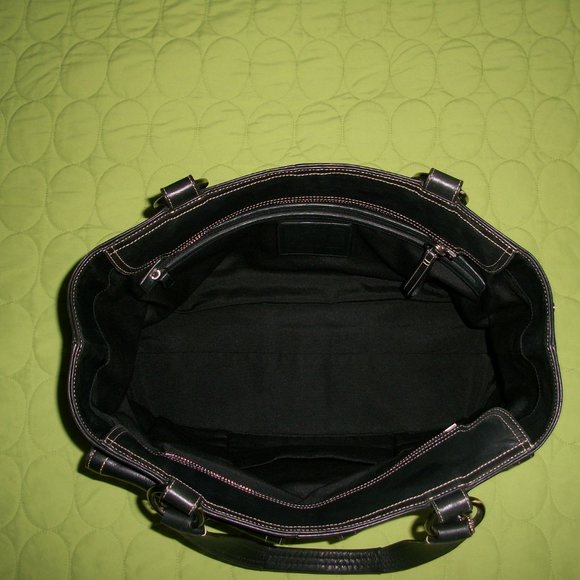 Coach Black Large Leather Beige Stitch Satchel/Shoulder Handbag - Picture 15 of 16